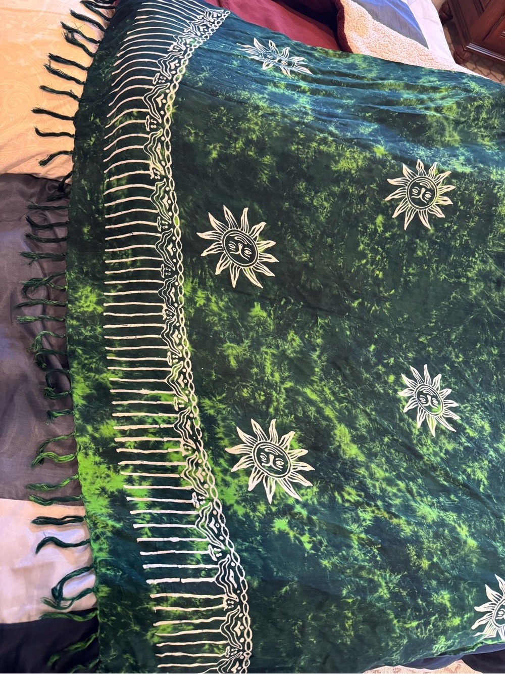 Bohemian Green Tie-Dye Sun Print Wrap/scarf